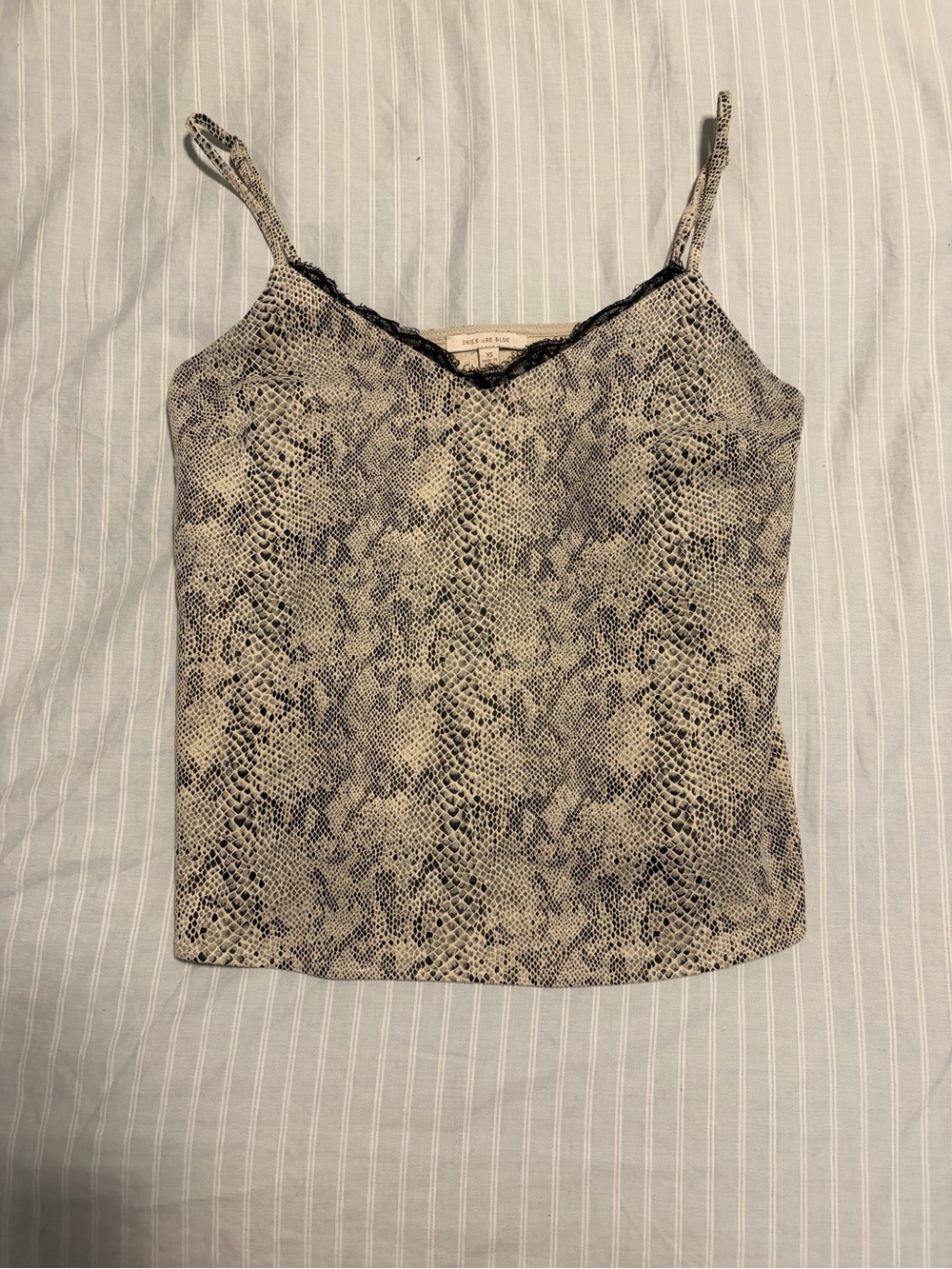 Skies Are Blue Snake Print Lace Trim Cami in Beige and Black